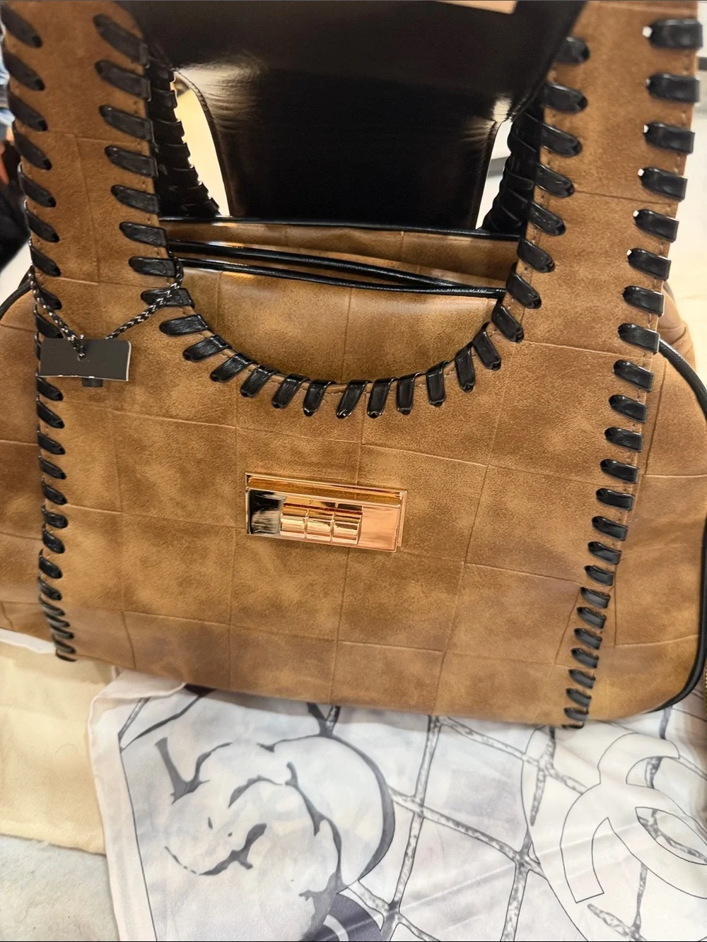 Tan Leather Top-Handle Bag with Matching Wallet